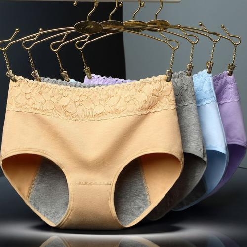 Spandex & Cotton Middle Waist Period Panties & breathable Lace PC