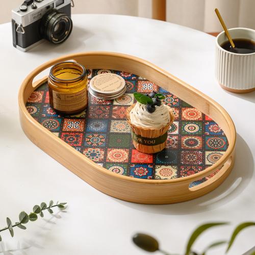 Bamboo anti-scald Tray PU Leather flower shape multi-colored PC