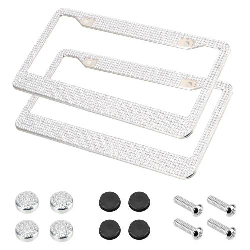 2PCS Bling License Plate Frame Glitter Crystal Sparkling Rhinestone Caps
