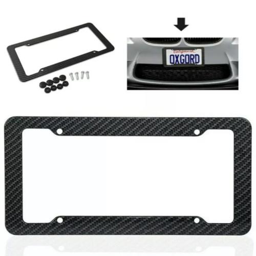 Black Car Carbon Fiber License Plate Frame Cover Front & Rear Universal USA Size