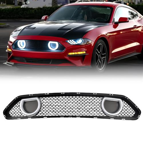 For 18-23 Ford Mustang Mach 1 Style Glossy Black Front DRL LED Grille Cover
