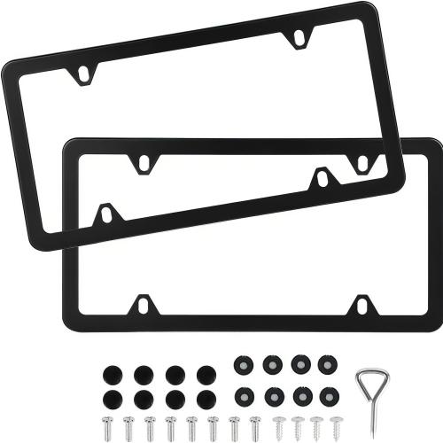 2x High Quality Stainless Steel Metal License Plate Frame Tag Cover Black New US size