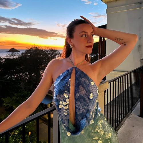 Polyester Slip Jurk Pailletten Groene stuk