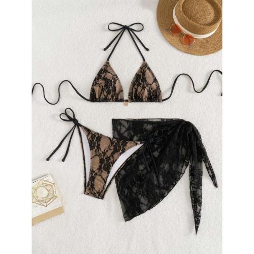 Spandex & Polyester Bikini Dentelle Noir Ensemble