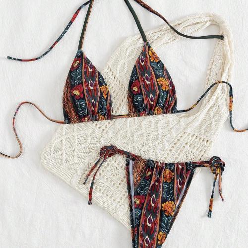 Polyester Bikini backless & two piece printed multi-colored Set