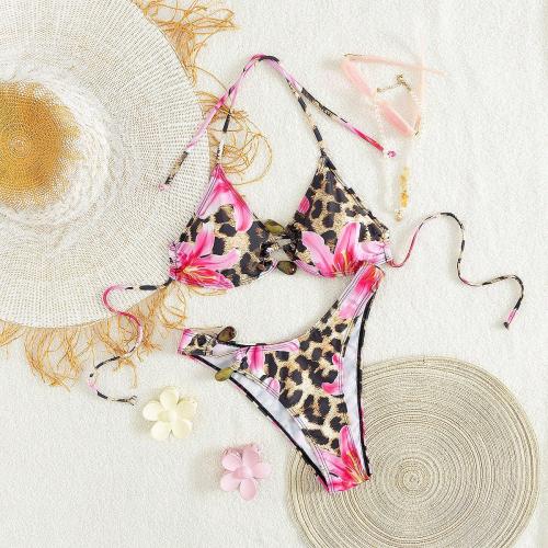 Spandex & Polyester Bikini two piece & padded printed leopard multi-colored : PC