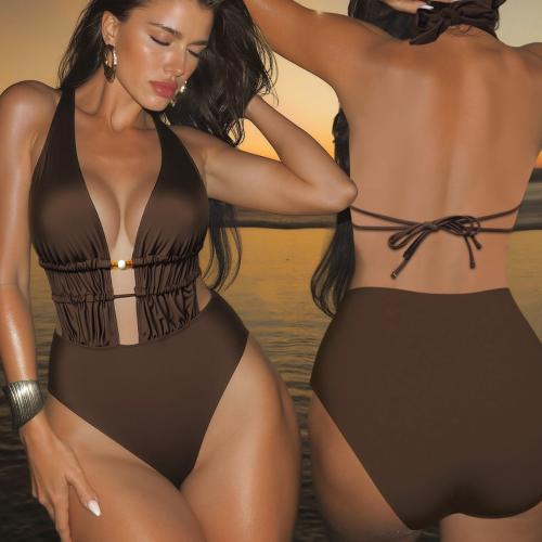 Polyamide Monokini backless & padded plain dyed Solid coffee PC