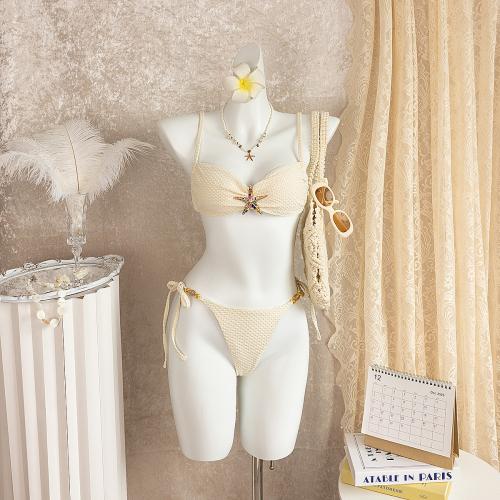 Polyester Bikini backless & two piece Apricot Set