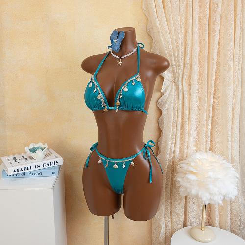 Polyester Bikini & padded plain dyed Solid sky blue Set