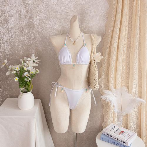 Polyester Bikini & padded plain dyed Solid white Set