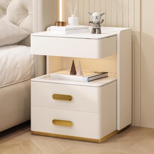 Solid Wood Multifunction Bedside Cabinet durable Sintered Stone PC