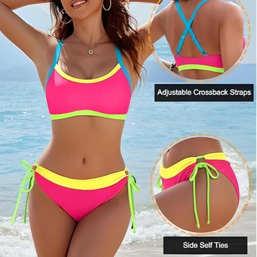 Polyamide & Spandex Tankinis Set contrast color & padded plain dyed Set