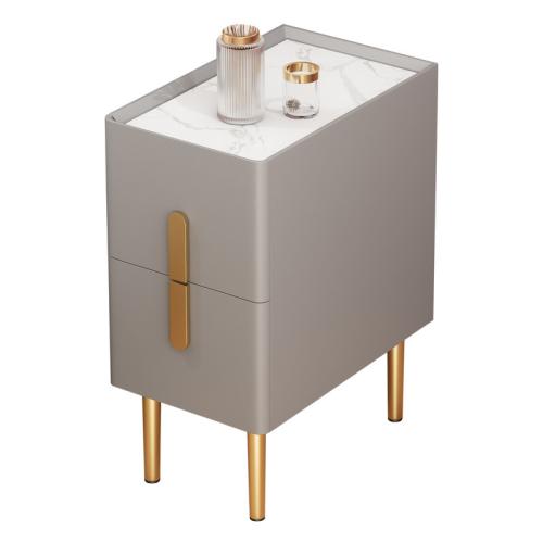 Solid Wood thermostability Bedside Cabinet for storage & hardwearing Sintered Stone & Microfiber Leather PC