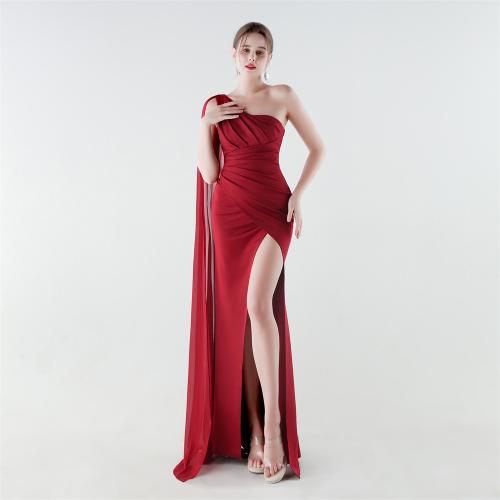 Satin & Chiffon Mermaid Long Evening Dress side slit & One Shoulder PC