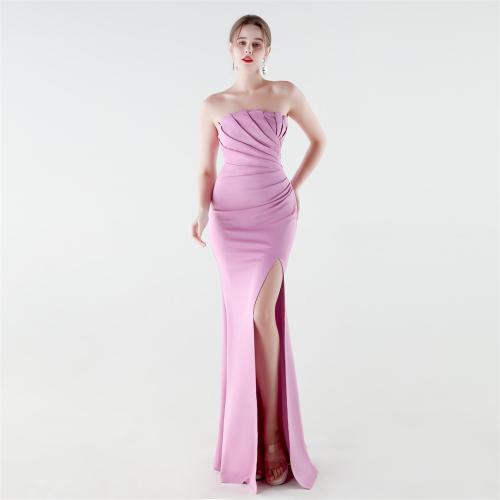 Satin & Spandex & Polyester Mermaid Long Evening Dress side slit & tube & padded PC