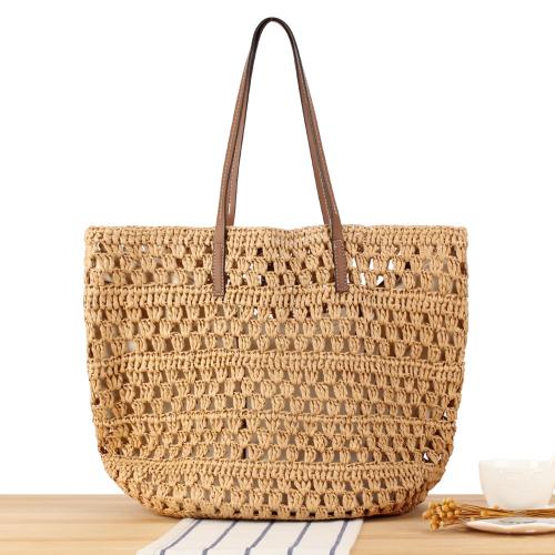 Paper Rope Woven Tote large capacity Polyester Cotton camel PC