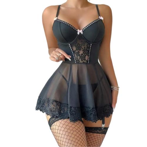Polyester Sexy Pajama Set see through look Set