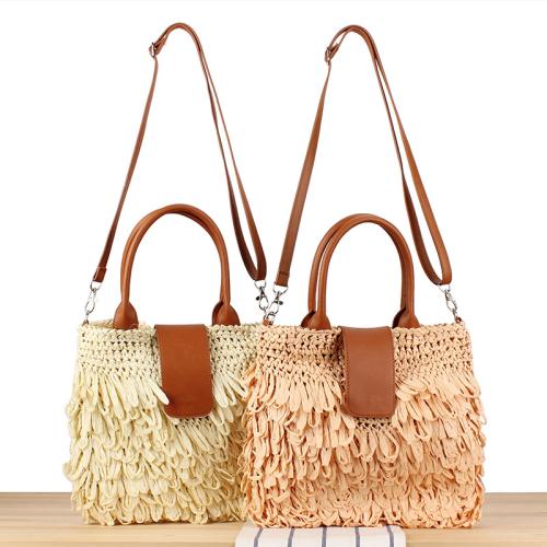 Paper Rope Weave Woven Tote large capacity Polyester Cotton PC