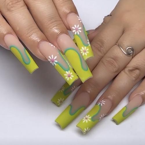 El plastico Uñas postizas, floral, verde, Conjunto