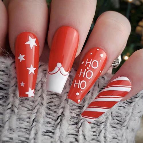 El plastico Uñas postizas, patrón diferente para la elección, rojo y blanco, Conjunto