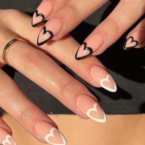 El plastico Uñas postizas, patrón del corazón, rosado, Conjunto