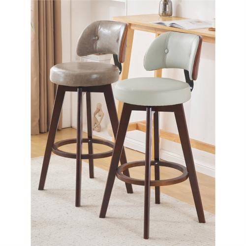 Waxed Leather & Solid Wood & Cowhide Bar Stool durable & rotatable Solid PC