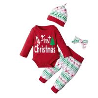 Cotton Slim Children Christmas Costume & four piece Crawling Baby Suit & Hair Band & Hat & Pants Set