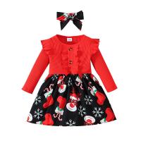 Cotton Slim Girl One-piece Dress printed red and black PC