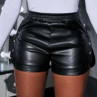 PU Cuir Shorts Solide Noir pièce