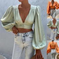 Polyester Slim & Crop Top Women Long Sleeve Blouses patchwork Solid PC