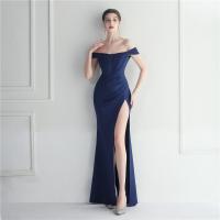 Polyester Off Shoulder & Slim Long Evening Dress side slit Solid PC