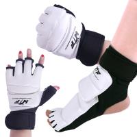 PU Leather Hook and Loop Sports Protective Gear Set white and black Pair