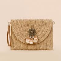 Straw Tassels Clutch Bag durable Solid khaki PC