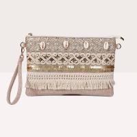 Cotton Linen & Shell Beach Bag & Tassels Clutch Bag Solid beige PC