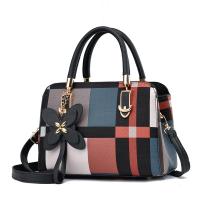 PU Leather Concise Handbag durable & large capacity & attached with hanging strap plaid PC