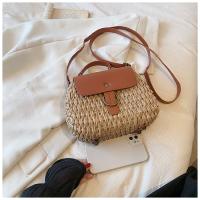 Straw & PU Leather Easy Matching Handbag attached with hanging strap PC