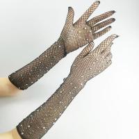 Tissu mesh Gants longs femmes fer à repasser Noir Paire