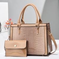 PU Leather Handbag large capacity & attached with hanging strap Polyester crocodile grain PC