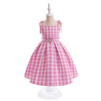 Polyester Meisje Eendelige jurk Afgedrukt Plaid Roze stuk