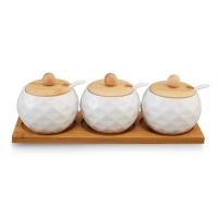 Porcelain Seasoning Box Set Wood Solid white Set