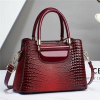 PU Leather Handbag large capacity & attached with hanging strap Polyester crocodile grain PC