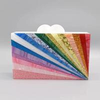 Acrylic hard-surface Clutch Bag with chain patchwork mixed colors PC