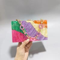 Acrylic hard-surface Clutch Bag with chain patchwork mixed colors PC