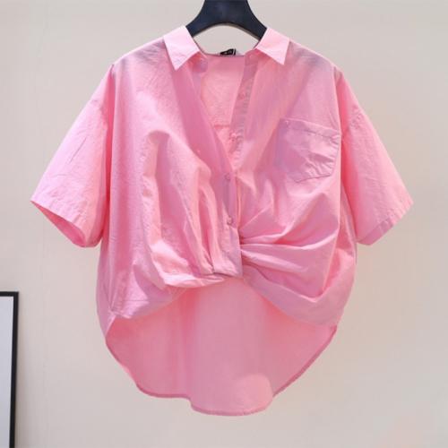 Acetate Fiber & Cotton Women Short Sleeve Shirt & short front long back & loose Solid PC