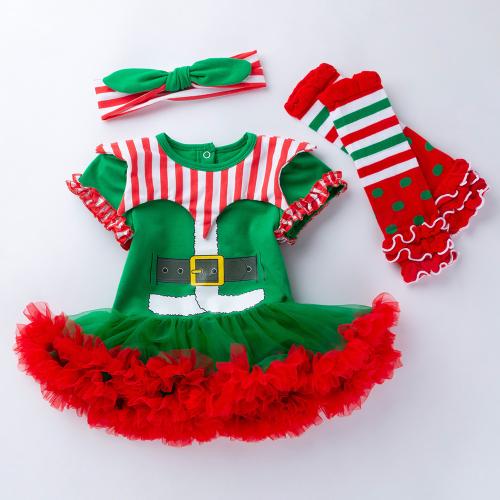 Polyester Costume de Noël d’enfants Bande de cheveux & oversleeve Vert Ensemble