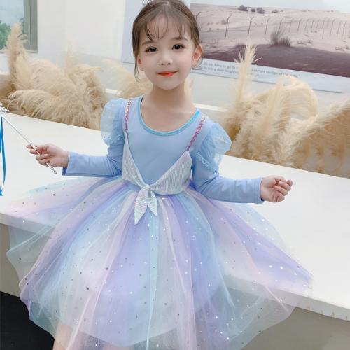 Cotton Princess Girl One-piece Dress  Solid blue PC