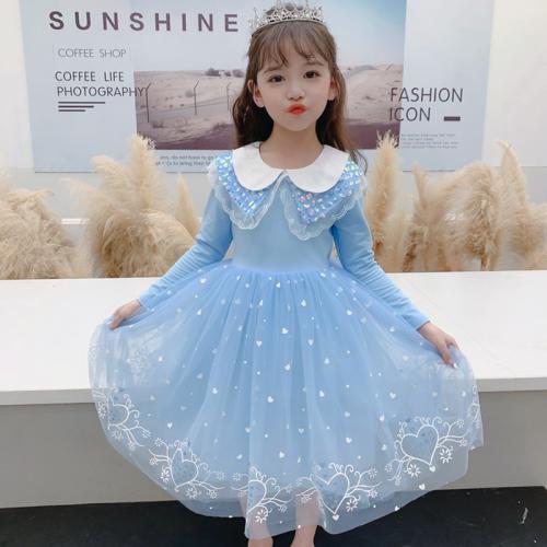 Cotton Princess Girl One-piece Dress  Solid blue PC