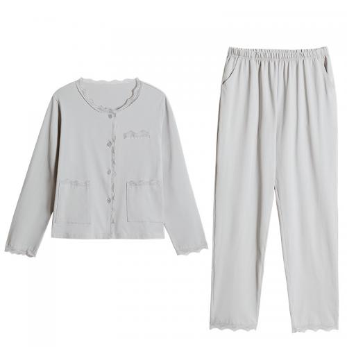 Baumwolle Frauen Pyjama Set, Solide, Grau,  Festgelegt