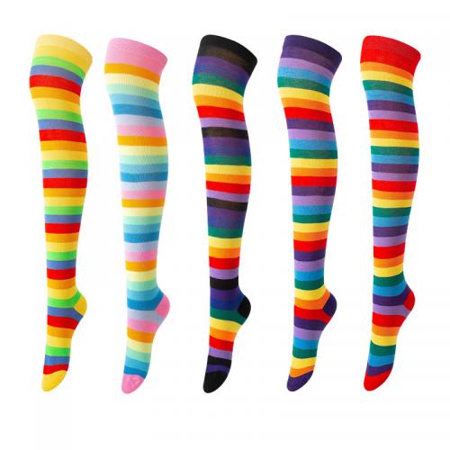 Polyester und Baumwolle Frauen Kniesocken, Gedruckt, Gestreift, mehr Farben zur Auswahl, :,  Paar