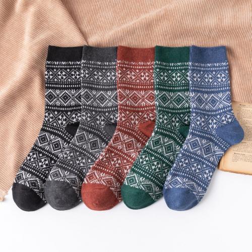 Polyester und Baumwolle Kurze Tube Socken, Gedruckt, Geometrische, gemischte Farben, :, 5Paare/Tasche,  Tasche